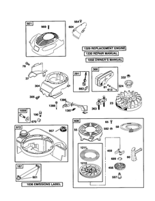 Rewind Starter/Fuel Tank Diagram and Parts List for 126T02-0736-E1  Briggs and Stratton Engine